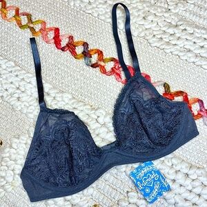 NWT Free People Blue Grey Lace Triangle Underwire Bra 32D